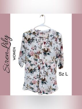 💐Boutique Siren Lily Sheer Floral Tunic Blouse Large Boho Whimsigoth Chic 💐